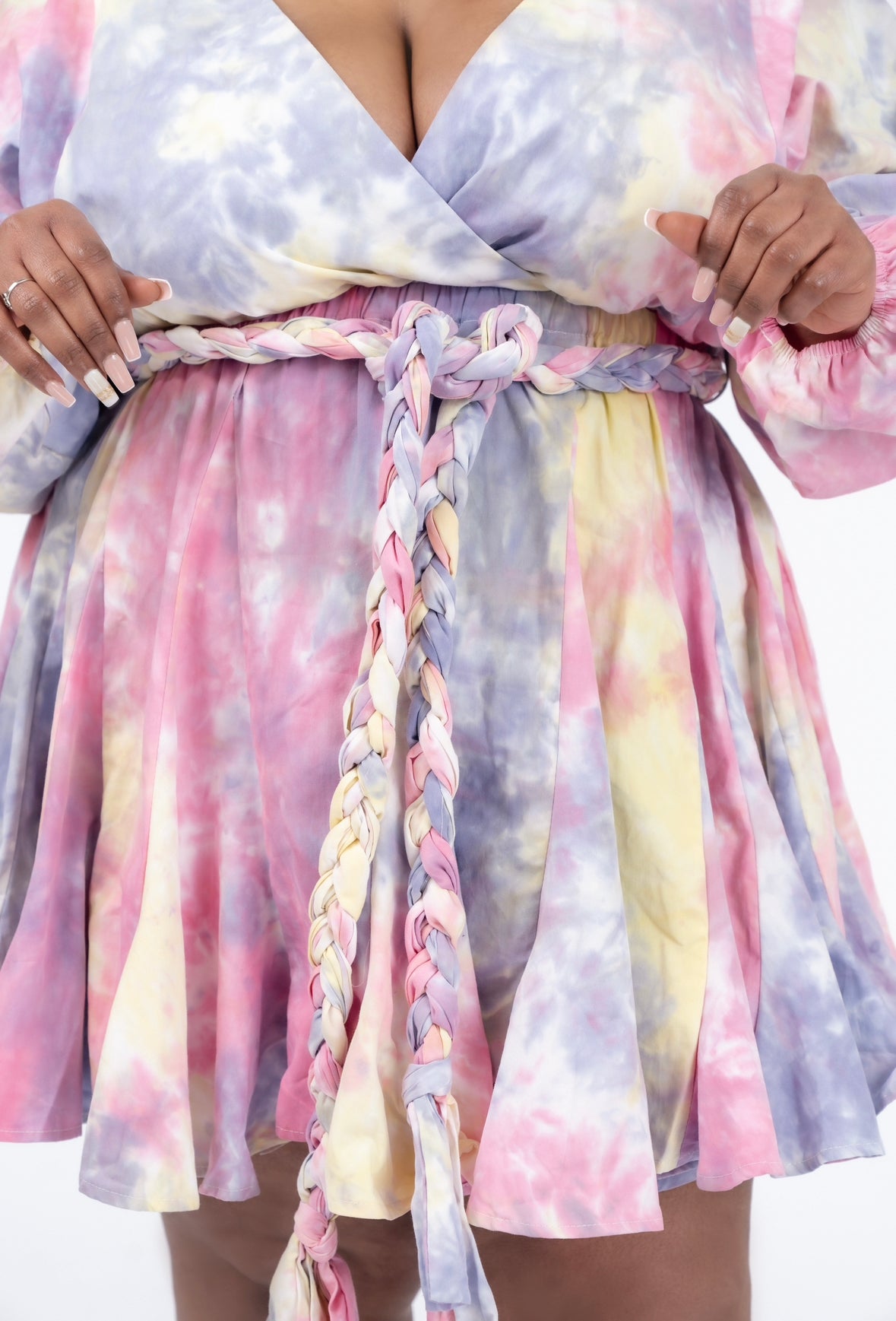 Tie-Dye Dress With Braided Belt
